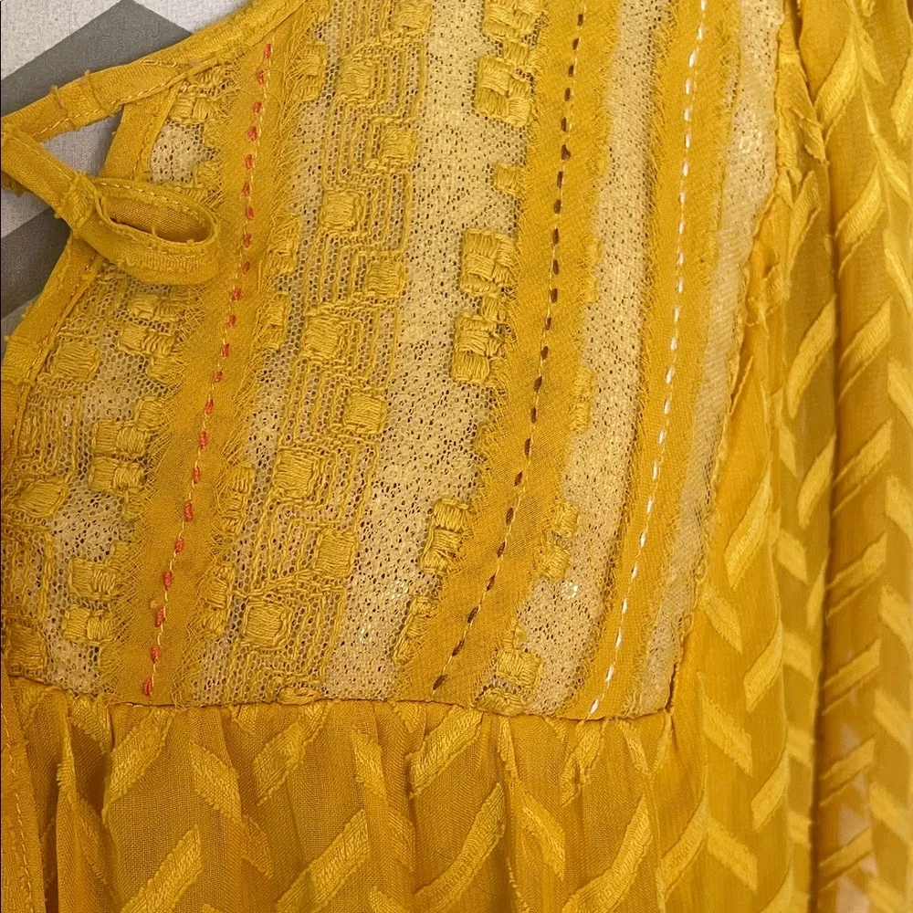 ANTHROPOLOGIE “ONE SEPTEMBER ANWEN” Mustard Yellow Boho Tunic  Dress Size Large